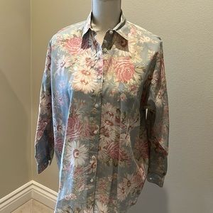Laura Ashley classic floral shirt cotton/linen blend size 4 new never worn